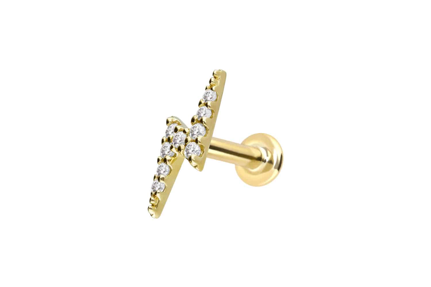 14 Karat Gold Labret Piercing mit Innengewinde MOISSANIT-BLITZ